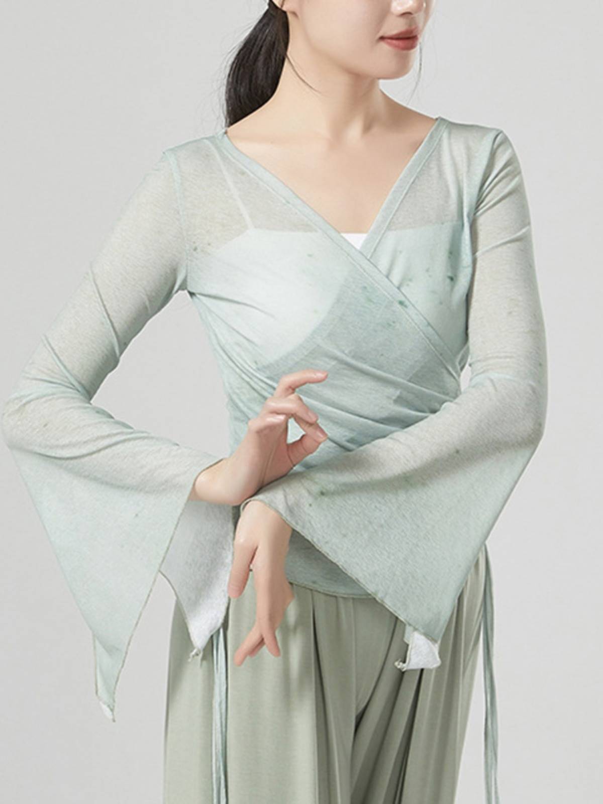 Classical Modern Dance Printing Dancing Top Sleeve Sleeve Bringing Dance Server Student Body Yoga Practice Service