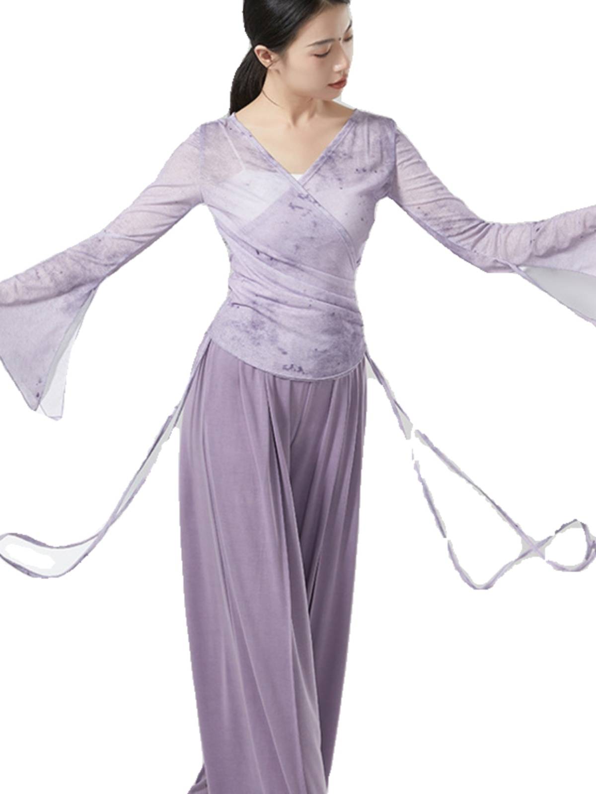 Classical Modern Dance Printing Dancing Top Sleeve Sleeve Bringing Dance Server Student Body Yoga Practice Service