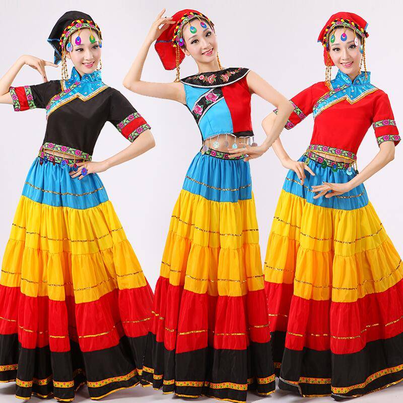 The new Yi people July Fire Festival Colorful Skirt Performance Fashion Little Ethnic Dance Performance Opening Dance Skirt