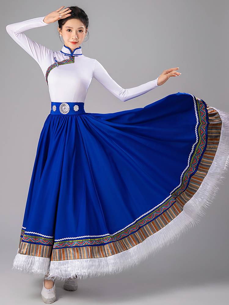 A Tibetan dance show with a Tibetan half-tied dress and a Tibetan dress