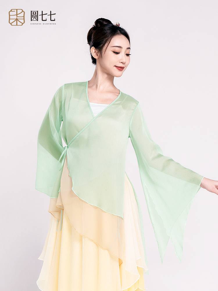Classical dance gauze Chinese dance adult dance clothing body rhyme, elegant slit flared sleeve national dance girl