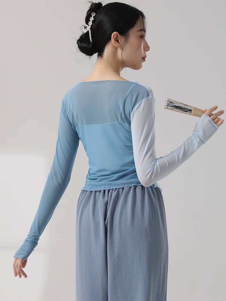 Classical dance yarn clothing body rhyme long sleeve top coloring practice service Modern national dance elegant net gauze performance service