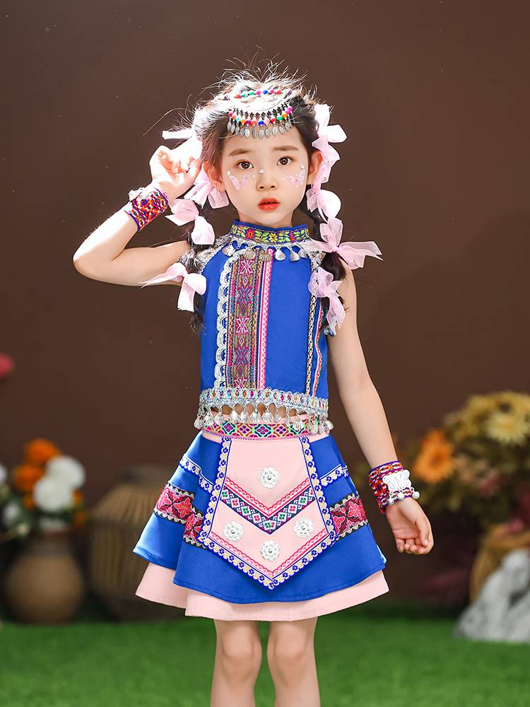 Hani 56 ethnic minority clothing children, girls, girls, Miao, Yi nationality performances, Yao Dai dance clothing