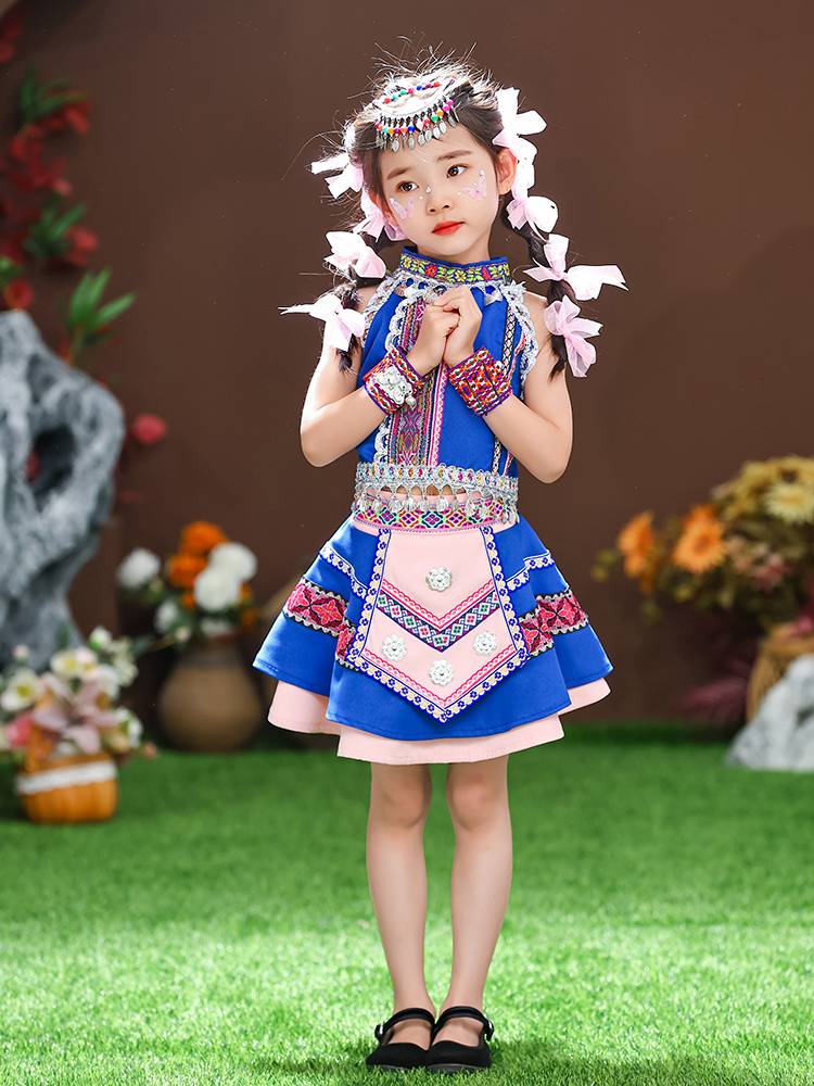 Hani 56 ethnic minority clothing children, girls, girls, Miao, Yi nationality performances, Yao Dai dance clothing