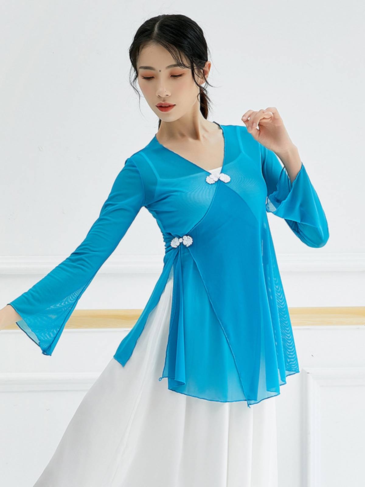 Classical dance exercise merit net gauze top female Chinese style national dance elegant body rhyme gauze art test dance performance service