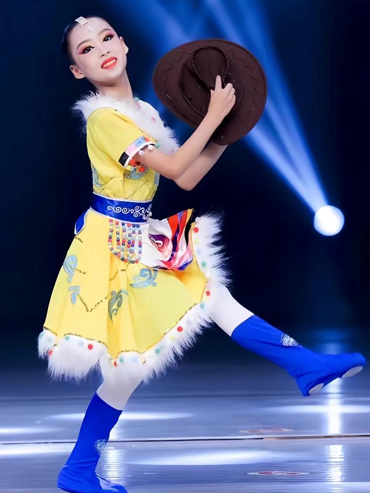H herdsmen New Song Children's Performance Clothing Tibetan Dance Wish Wish Children's Tibetan Dance Examination Performance National Style