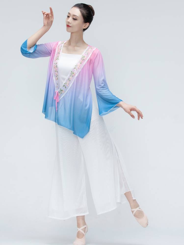 Classical elegant body rhyme gauze dance dance clothing Chinese nation gradual embroidered short cardigan top suit