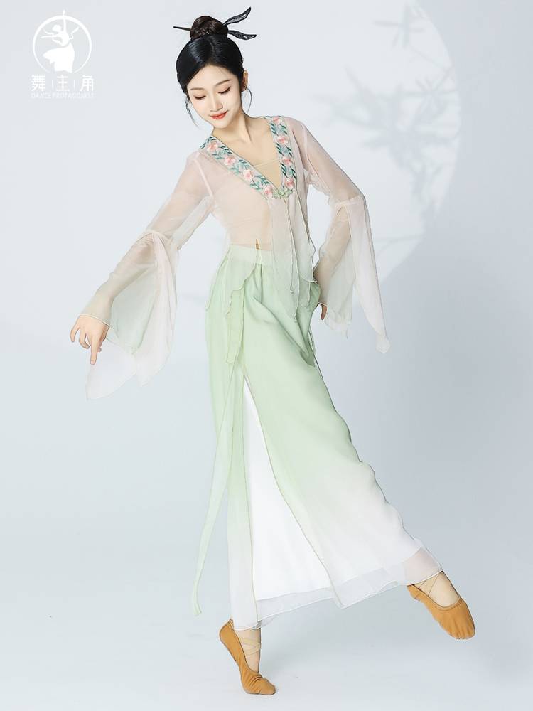 Dance protagonist Classical dance service female elegant handmade embroidery gradient gauze fairy -like Han and Tang national dance performances