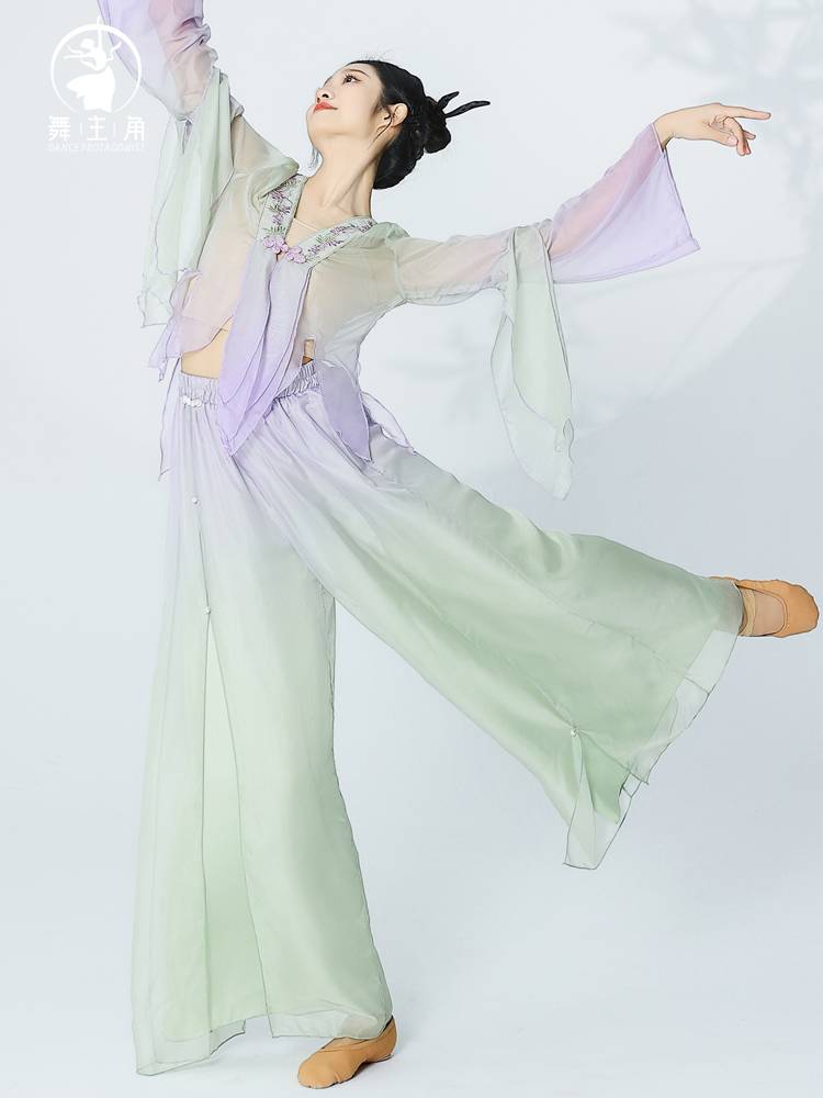 Dance protagonist Classical dance service female elegant handmade embroidery gradient gauze fairy -like Han and Tang national dance performances
