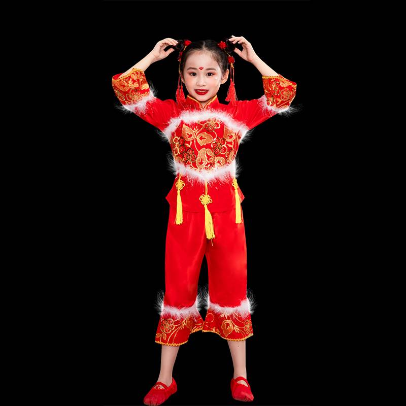 Liu Yician's performance service, festive red men and women Yangge performing clothes Chinese style national fan dance clothing new