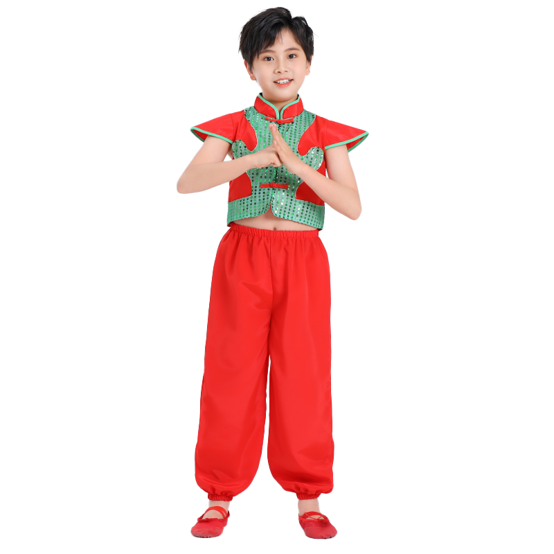 Liu Yician's performance service, festive red men and women Yangge performing clothes Chinese style national fan dance clothing new