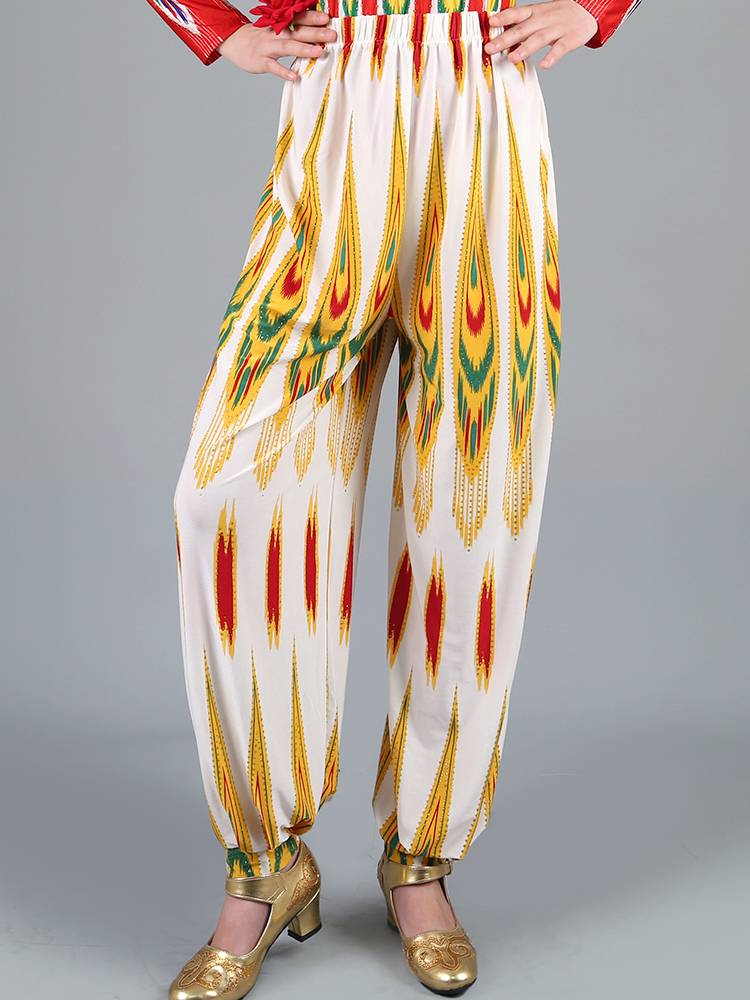 Xinjiang Dance Ms. Edlace Loose and breathable printing pants Weiwumi ethnic style red trousers