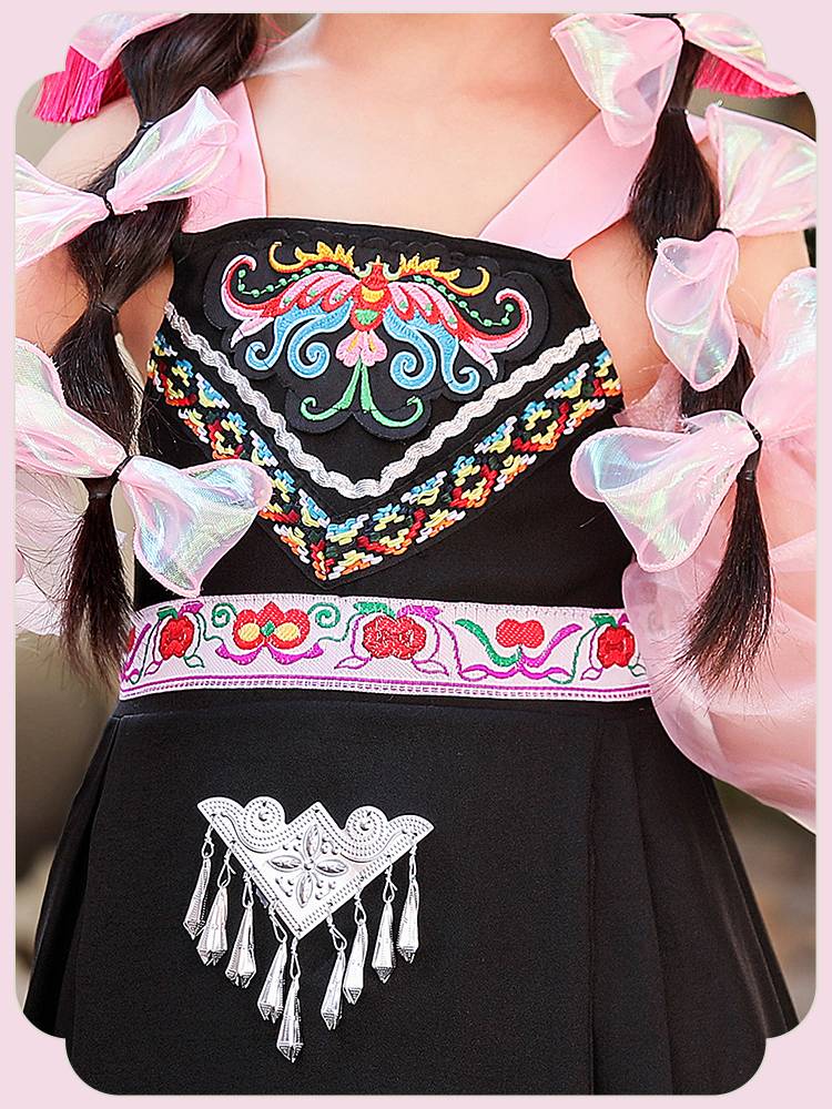 Guangxi Children's Zhuang Costume Women March Three Dance Performance Clothing Little Nations strong clothes boys traditional clothing