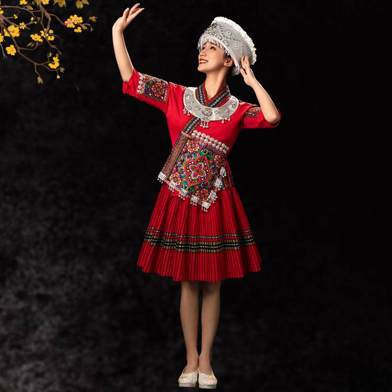 New Miao clothing female minority ethnic minority Dai people in summer short embroidery performance dance service brigade photo photos