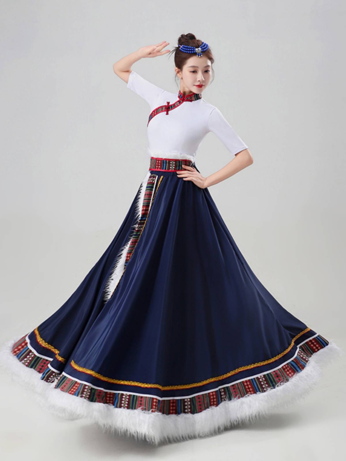 Ethics of ethnic minorities, Tibetan dance performance clothing full set of Tibetan dance watch performances women's Mongolian dance skirt