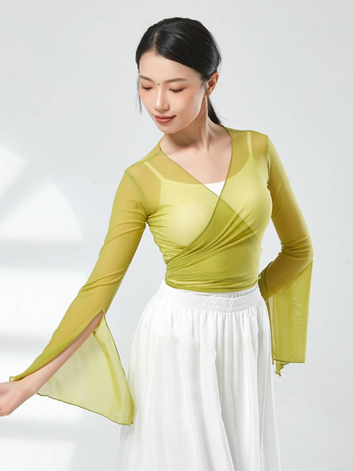 Classical dance gauze Chinese dance dance practice service female super immortal body rhyme dancing net gauze top national dance performance
