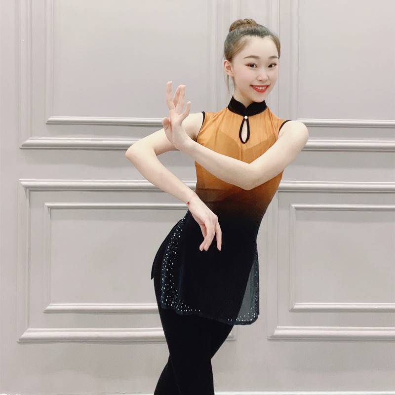 Classical dance body rhyme gauze art test dance dance service gradient children's Chinese dance exercise uniform sleeveless national dance top