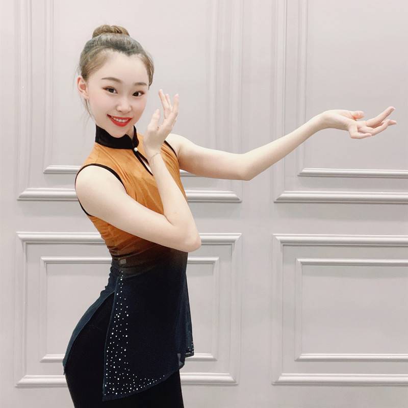 Classical dance body rhyme gauze art test dance dance service gradient children's Chinese dance exercise uniform sleeveless national dance top