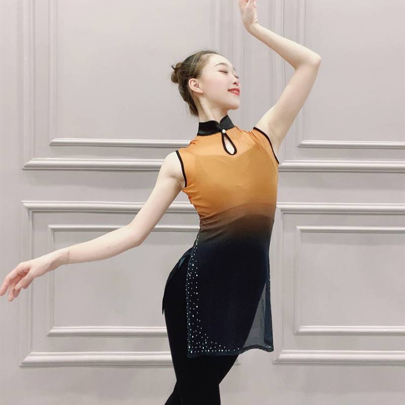 Classical dance body rhyme gauze art test dance dance service gradient children's Chinese dance exercise uniform sleeveless national dance top