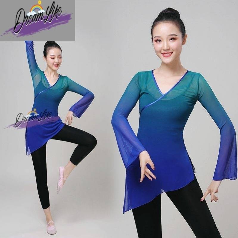 National dance body rhyme dance gauze classical dance exercise female adult body shape net gauze dance clothing practice top