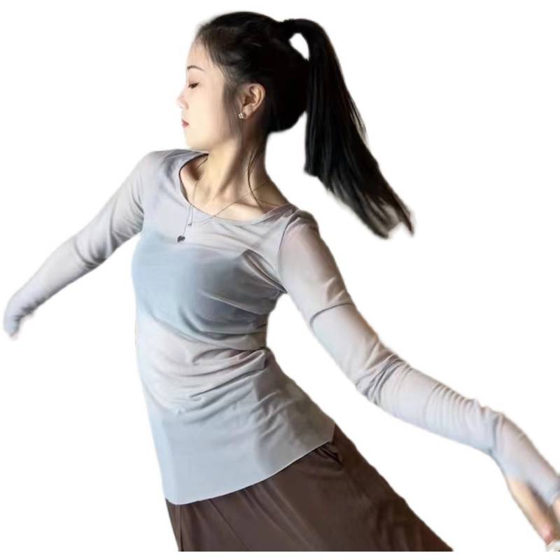 Ethnic dance classical dance exercise, long -sleeved gauze, elastic net gauze female top, rhyme dance ballet body