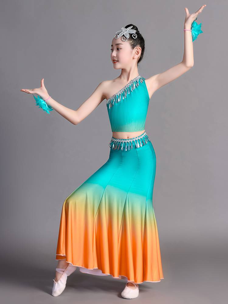 Yunnan Dai dance clothing girl national art test practice practice half -body skirt peacock dance bag hip fishtail skirt female