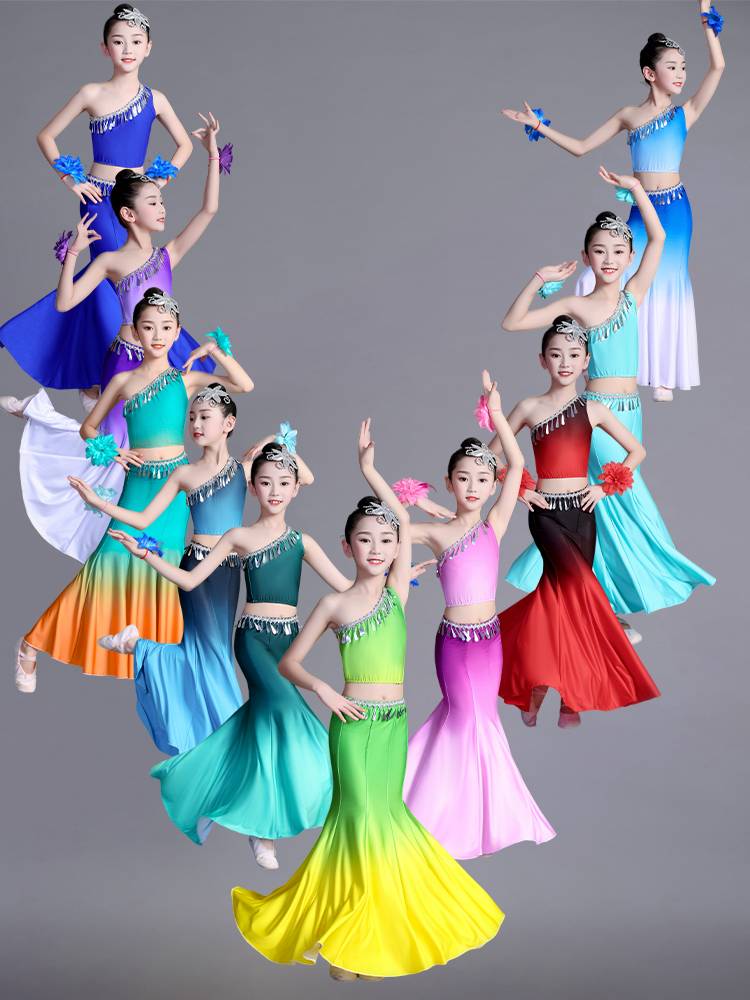 Yunnan Dai dance clothing girl national art test practice practice half -body skirt peacock dance bag hip fishtail skirt female