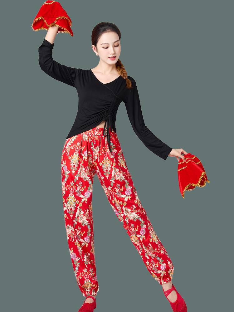 2023 New Plaza Dance Clothing Set Performance Series Top Lantern Pants Yangge Middle Elderly National Style Dance Service