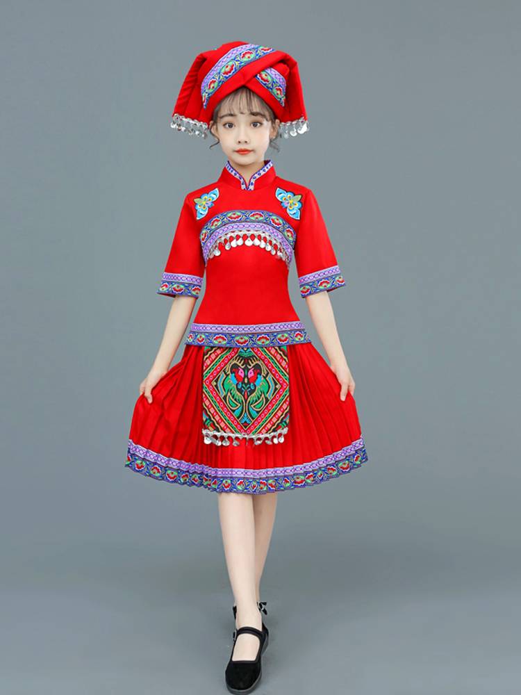 56 ethnic minority clothing children Zhuang March 3 Performance clothes Miao dance clothing gourd filament performance clothing