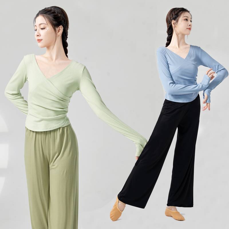 Modern dance dance practice service women's set of summer short -sleeved classical dance dance service professional Chinese dance top