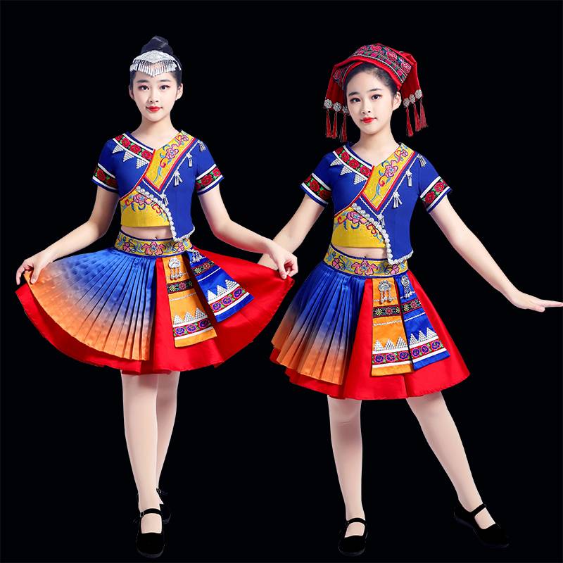 New March Three National Storms Performance Clothing Children and Girls Princess Skirt Zhuang Miao Yi Yi Dance Putch skirt