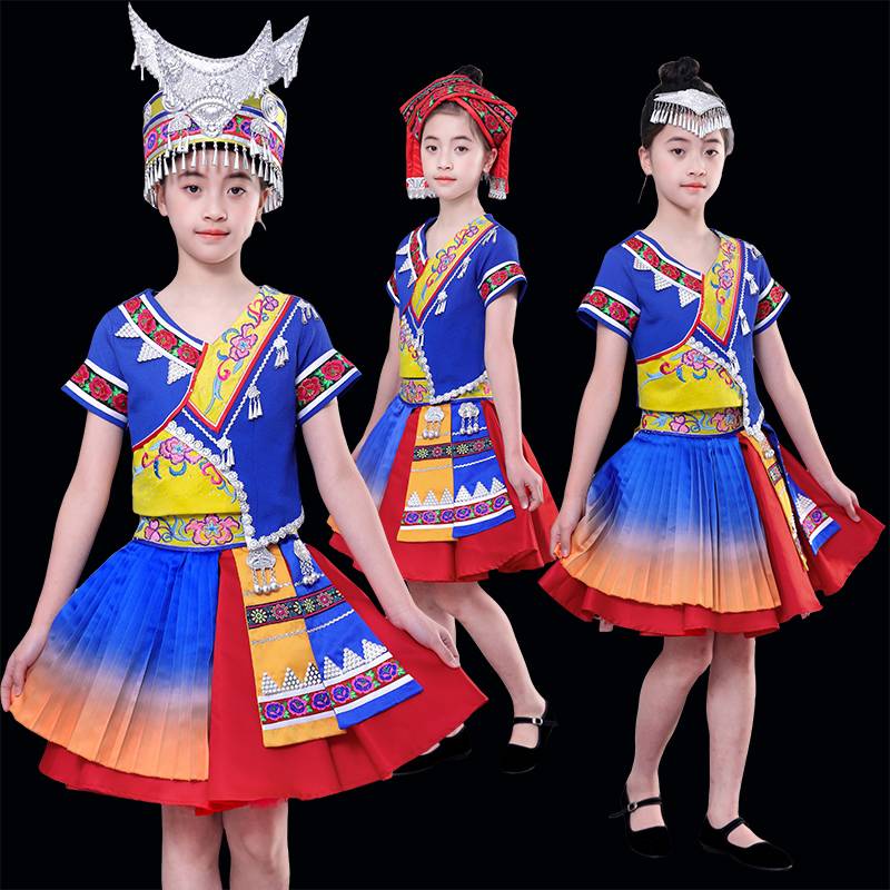 New March Three National Storms Performance Clothing Children and Girls Princess Skirt Zhuang Miao Yi Yi Dance Putch skirt