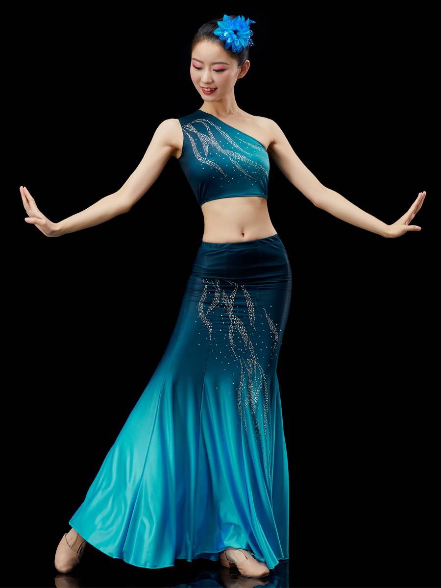 Dai dance clothing children's gradient art test Dai nationality practice skirt minority female dance skirt children's dance fishtail skirt
