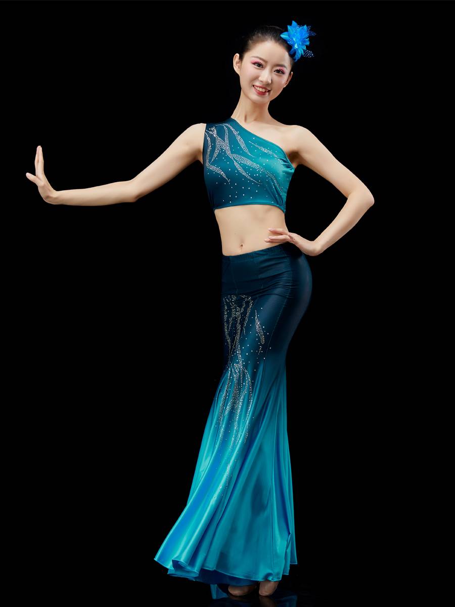 Dai dance clothing children's gradient art test Dai nationality practice skirt minority female dance skirt children's dance fishtail skirt