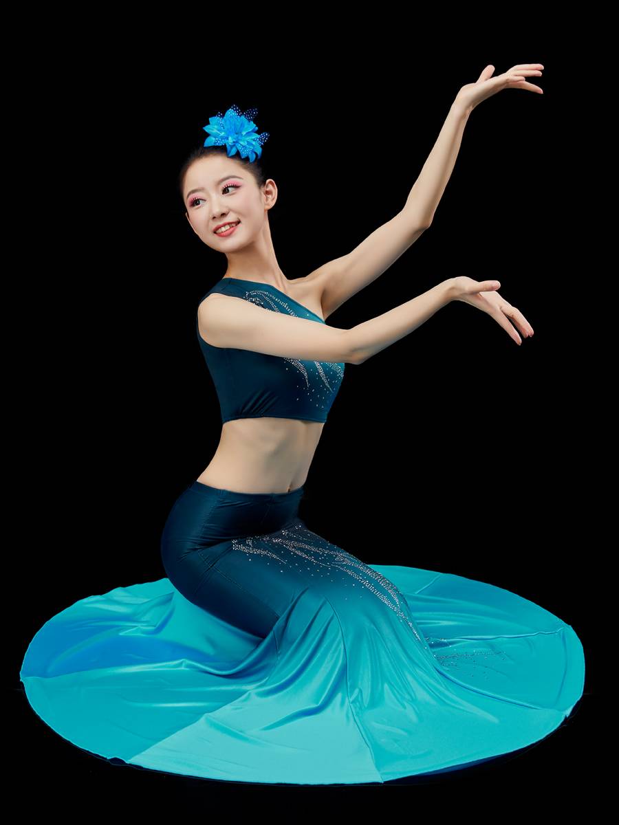 Dai dance clothing children's gradient art test Dai nationality practice skirt minority female dance skirt children's dance fishtail skirt