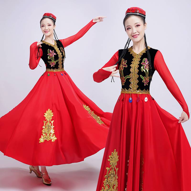 Xinjiang dance performance clothing female adult minority ethnic stage performances showing Uyghur dance big skirts