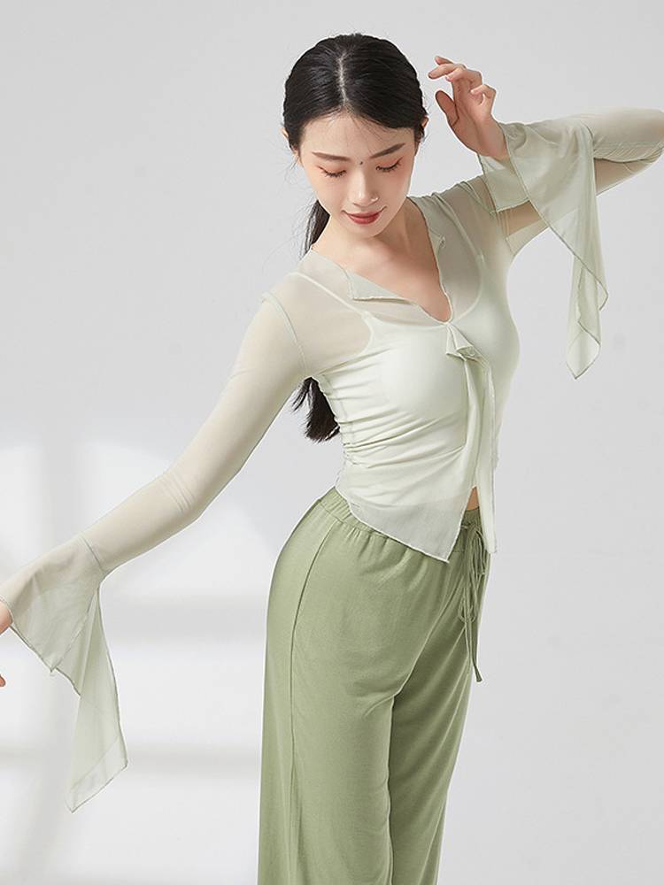Speed ​​fideline sleeve air -breathable female solid color Chinese national classical dance body rhyme training skill uniforms elegant gauze jacket