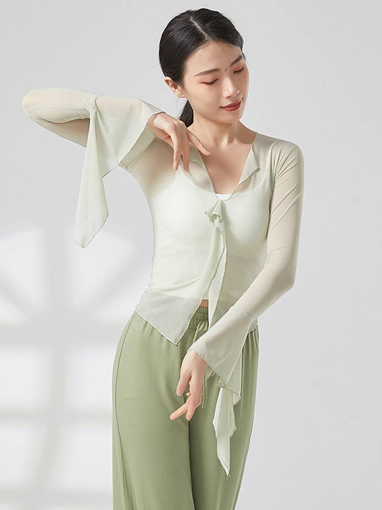 Speed ​​fideline sleeve air -breathable female solid color Chinese national classical dance body rhyme training skill uniforms elegant gauze jacket
