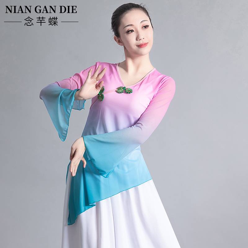 Classical dance service female elegant watch exercise skills Gradient art test national Chinese dance body rhyme long -sleeved dance gauze