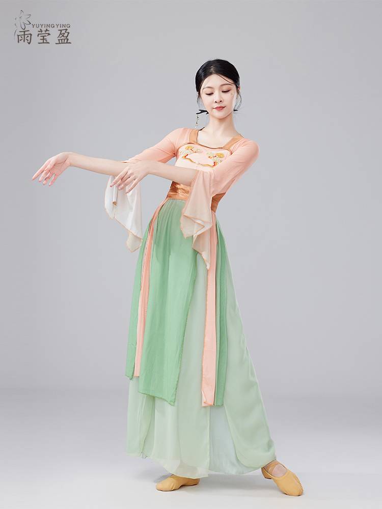 Classical dance body rhyme gauze thin long -sleeved long -sleeved exercise uniform national dance watch performance service college training art test dance suit girl