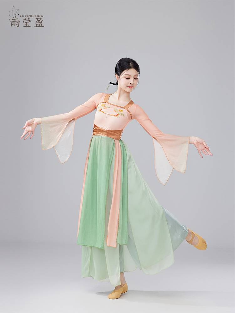 Classical dance body rhyme gauze thin long -sleeved long -sleeved exercise uniform national dance watch performance service college training art test dance suit girl