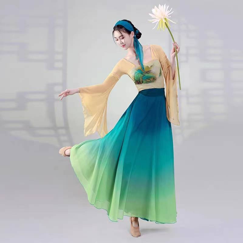 Classical dance clothing shows the body rhyme yarn dress large skirt water sleeve Chinese dance ethnic style