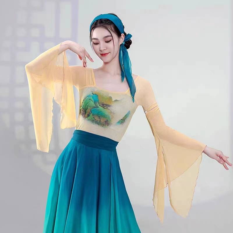 Classical dance clothing shows the body rhyme yarn dress large skirt water sleeve Chinese dance ethnic style