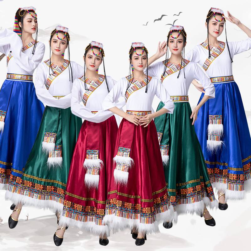 The Tibetan Dance Show Appearance Apprentices Practiced The Dress Square Half-Skirts Up-Sleeves