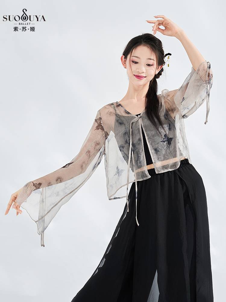 Susua classical gauze horn sleeve sleeve Chinese ancient Feng ink printing fairy, fluttering rhyme, performance suit top
