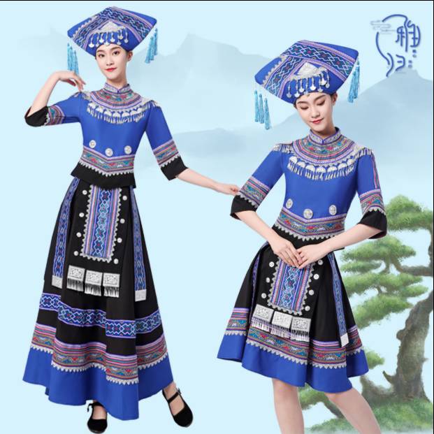 Guangxi March 3rd New Zhuang Words Women's Ethnic Clothing Adult Female Stage Dance Performance Clothing Performance Service