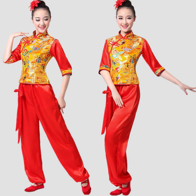 Plaza Dance Yangge suit Performing Female Middle -Elderly Fan Dance National Wind Dance Clothing Set