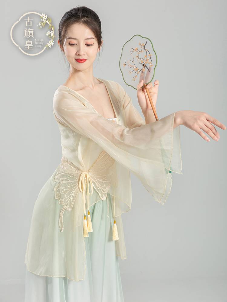 Original ancient flag emperor classical dance performance clothing, elegant chiffon body rhyme yarn training, Chinese style top