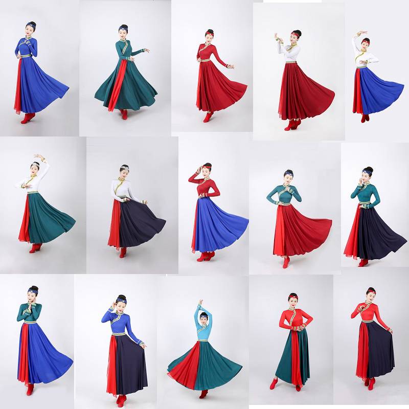 Mongol dance performance dress girl with long skirt plaques and elastic top dress