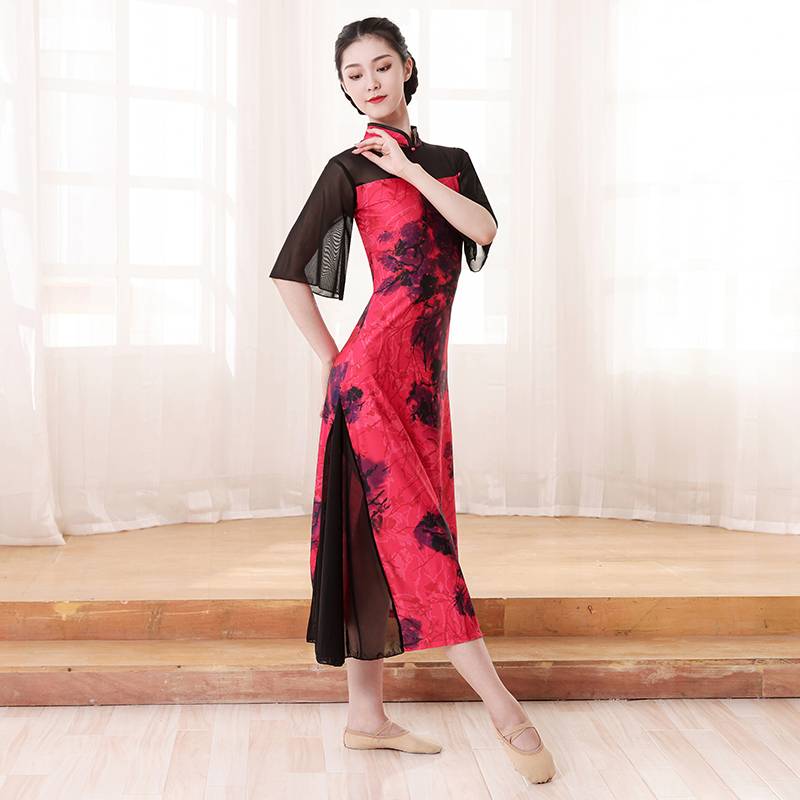 Chinese national style classical dance dancing elastic cheongsam cheongsam body rhyme, performance table performance clothing female slim horn skirt